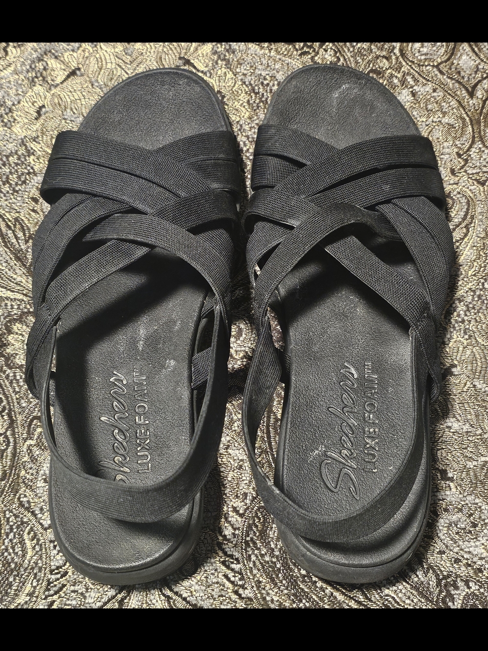 Skechers Black Women's Crossband Luxe Foam Sandals